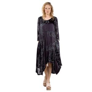 Grizas Silk Burnout Dress L Lagenlook Asymmetrical Artsy Boho Lithuania